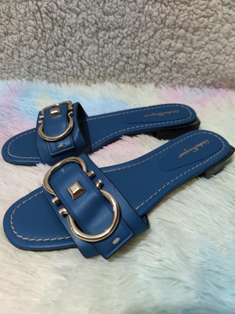Salvatore Ferragamo Solar Gancini Leather Slide Original Women s Fashion Footwear Flats Sandals on Carousell