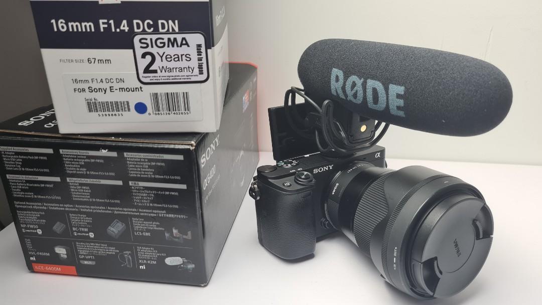Sony a6400 + Sigma 16mm f1.4 + Rode videomic pro, Photography, Cameras