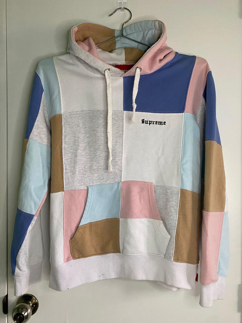 Supreme patchwork hotsell hoodie white