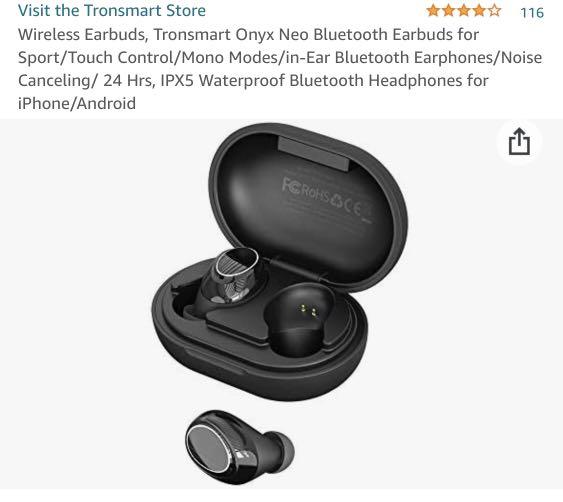 Tronsmart Wireless Earbuds Tronsmart Onyx Neo Bluetooth Earbuds for Sport Touch Control Mono Modes in Ear Bluetooth Earphones Noise Canceling 24 Hrs IPX5 Waterproof Bluetooth Headphones for iPhone And...