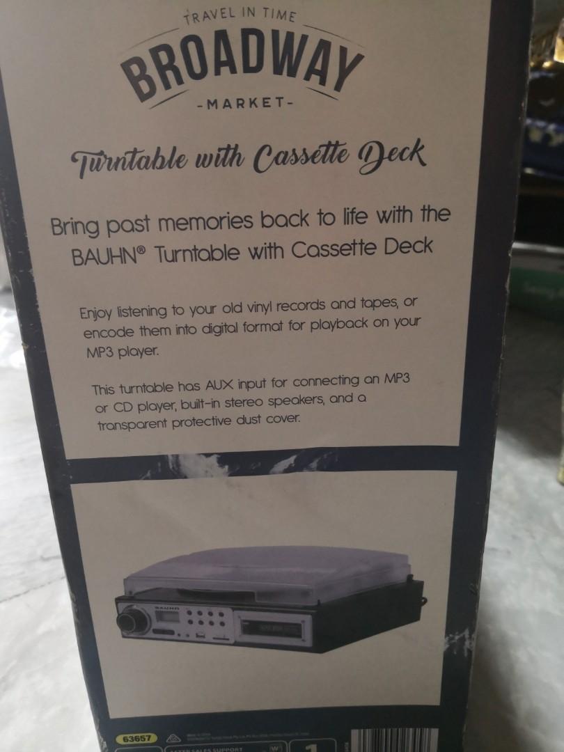 Turntable with cassette deck (Category: Portable Music Players) located in Paranaque City. Submitted by isay_virtualstore (Listing ID 1069698397, Image 2). Description: Bring past memories back to life with Bauhn turntable and cassette deck Phono is working USB is working Cassette deck - "nangangain" probably needs cleaning. New, stock item. Brand: Bauhn.