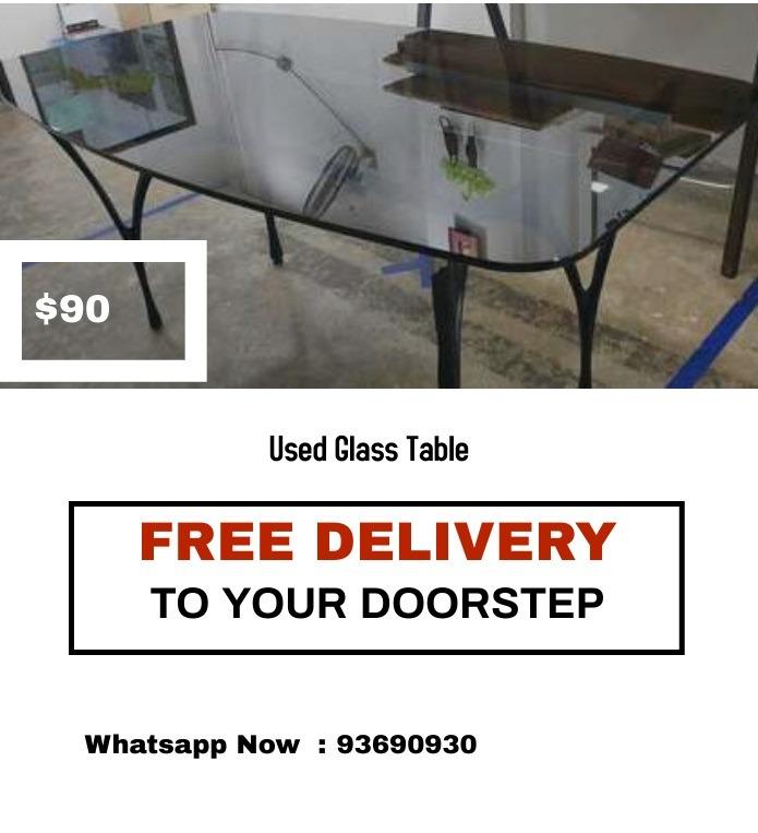 Used Glass Table, Furniture & Home Living, Furniture, Tables & Sets on