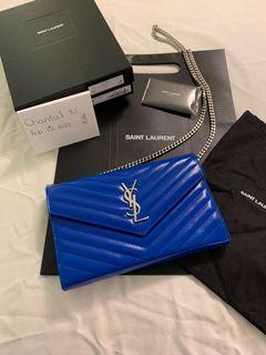 YSL WALLET ON CHAIN ELECTRIC BLUE
