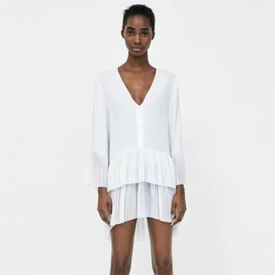 White zara pleated dress hot sale