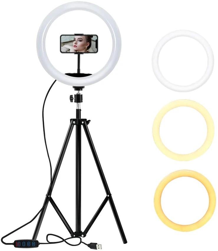 10”Selfie Ring Light with Tripod Stand and Phone Holder YouTube Makeup Portable and Lightweight Tripod with Adjustable Ball Head for Live-Stream Tic Tok by Amada 