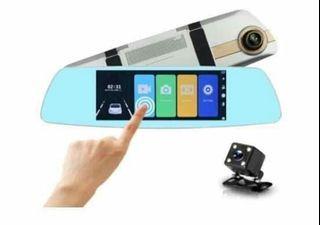 7" Inches Vi8 Touch Screen Dual Lens Car Camera Rearview Mirror DVR