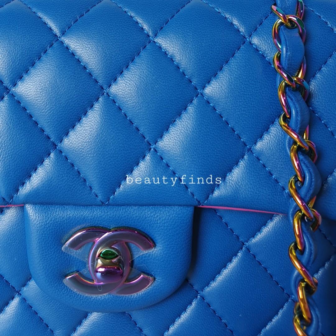 🦄💖 BRAND NEW: Chanel 21P Mini Rectangular Flap (Blue, Rainbow Hardware)