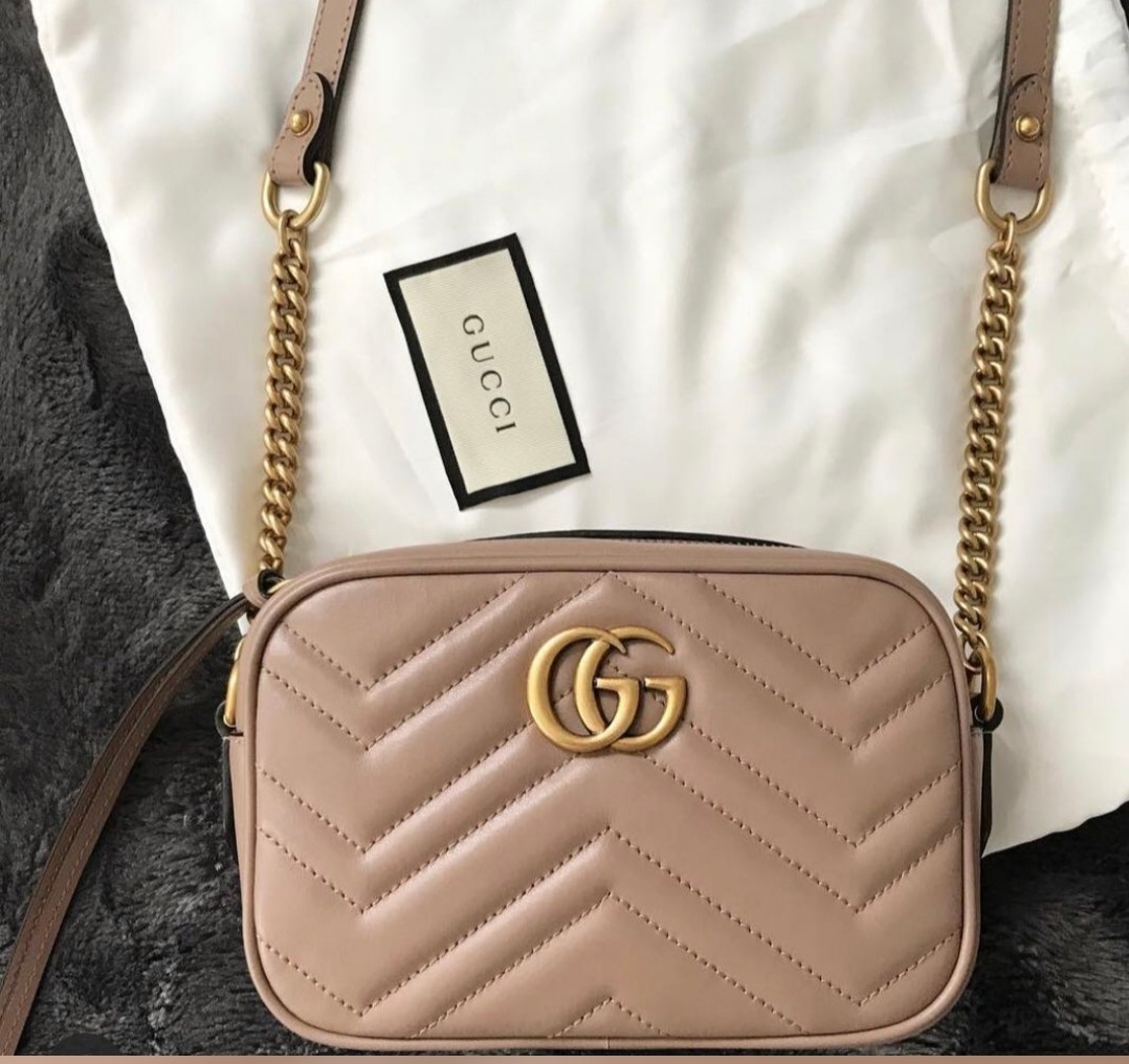 💯Authentic Gucci GG Marmont Mini Camera Bag in Dusty Pink, Luxury, Bags &  Wallets on Carousell
