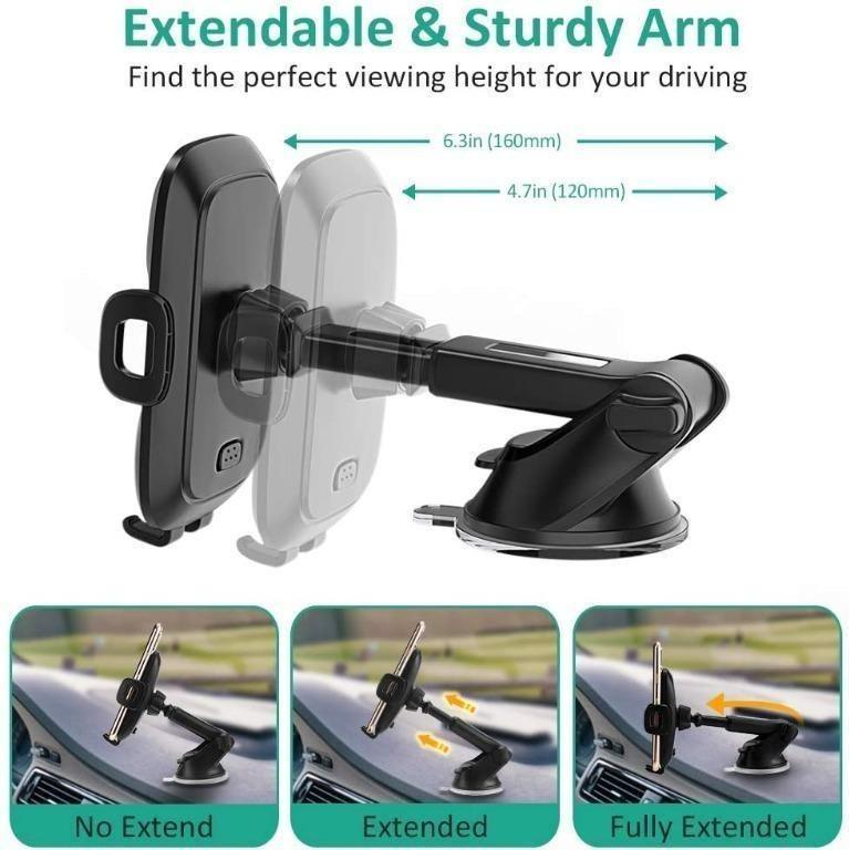 Babacom Car Phone Holder, 360° Rotation Extendable Dashboard Phone Holder  With Adjustable Arm, Universal Windshield Car Cradle with One Button  Release for iPhone 12 Pro/12/12 Mini/11/XR/7, Samsung LG, Mobile Phones &  Gadgets