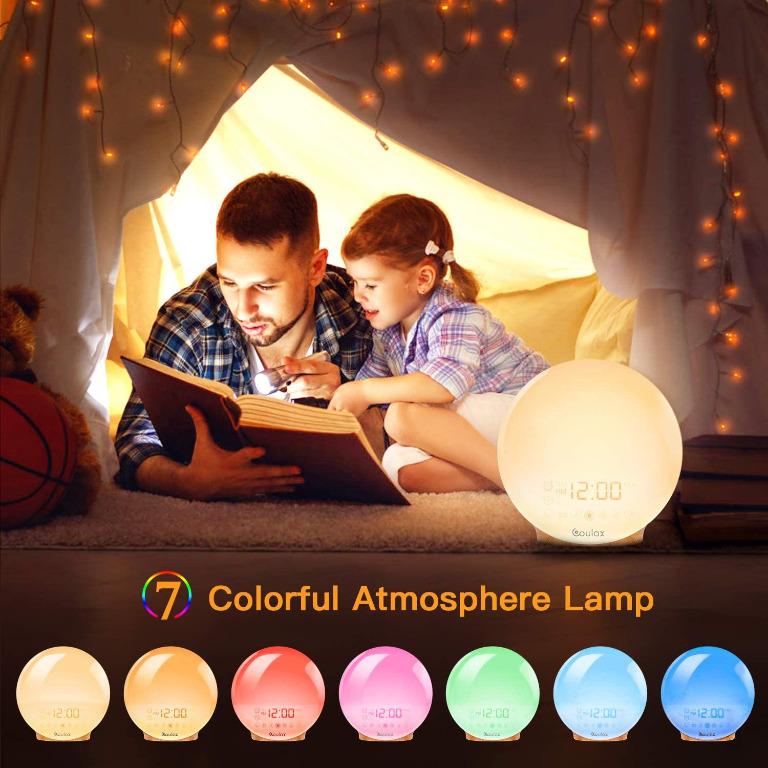 FreeDelivery COULAX Wake Up Light Wood Grain Sunrise Alarm Clock Sunset Simulation Night Light with Nature Sounds FM Radio Snooze Function and Atmosphere Lamp Function Furniture Home Living Home Decor...