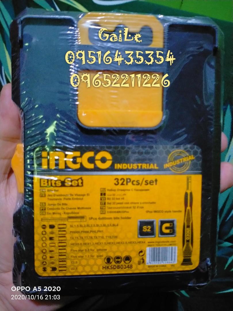 INGCO 32pcs Precision Screwdriver SET HKSDB0348 (Category: Construction Tools & Equipment) located in Caloocan City. Submitted by abieghail (Listing ID 1069938093, Image 3). Description: INGCO 32pcs Precision Screwdriver SET HKSDB0348 Price : P550 INCLUDES: 1Pc INGCO Style handle 1Pc 4X60mm bits holder 32PCS 4X28mm bits： SL1.5,SL2,SL2.5,SL3,SL3.5,SL4,PH000,PH00,PH0,PH1,T4,T5,T6,T7,T8,T9,T10,T15,T20,H0.9,H1.3,H1.5,H2,H2.5,H3,H4,Y2,U2.6,Five Star0.