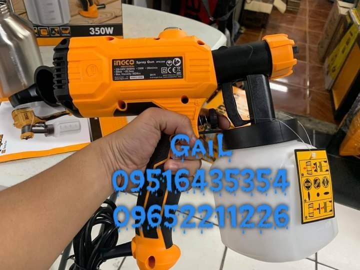 INGCO 450W Spray Gun (Category: Construction Tools & Equipment) located in Caloocan City. Submitted by abieghail (Listing ID 1070058132, Image 2). Description: INGCO 450W Spray Gun (SPG3508) Price : ₱1,499 Model: SPG3508 Voltage: 220-240V~50/60Hz Input Power: 450W Spraying Pressure: 0.1-0.2Bar Max Flow: 380ml/min Max. Viscosity: 50DIN-s Container Capacity: 800ml Accessories: 1x Viscosity Measuring Cup 1x Nozzle Cleaning Needle 1x Manual 1x Warran