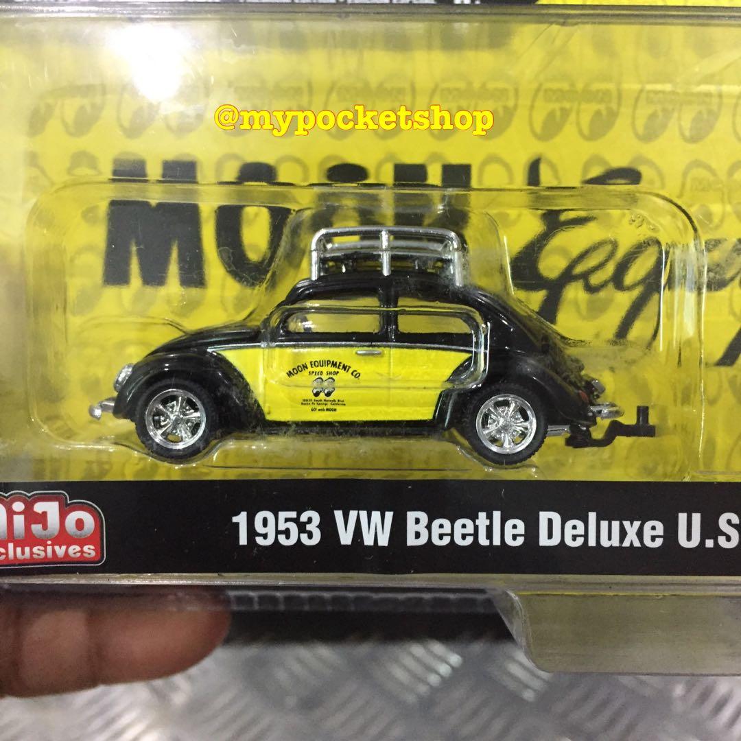 RESERVED) M2 Machines 1953 VW BEETLE DELUXE USA MODEL u0026 TRAILER - Mooneyes  / 1:64 scale size
