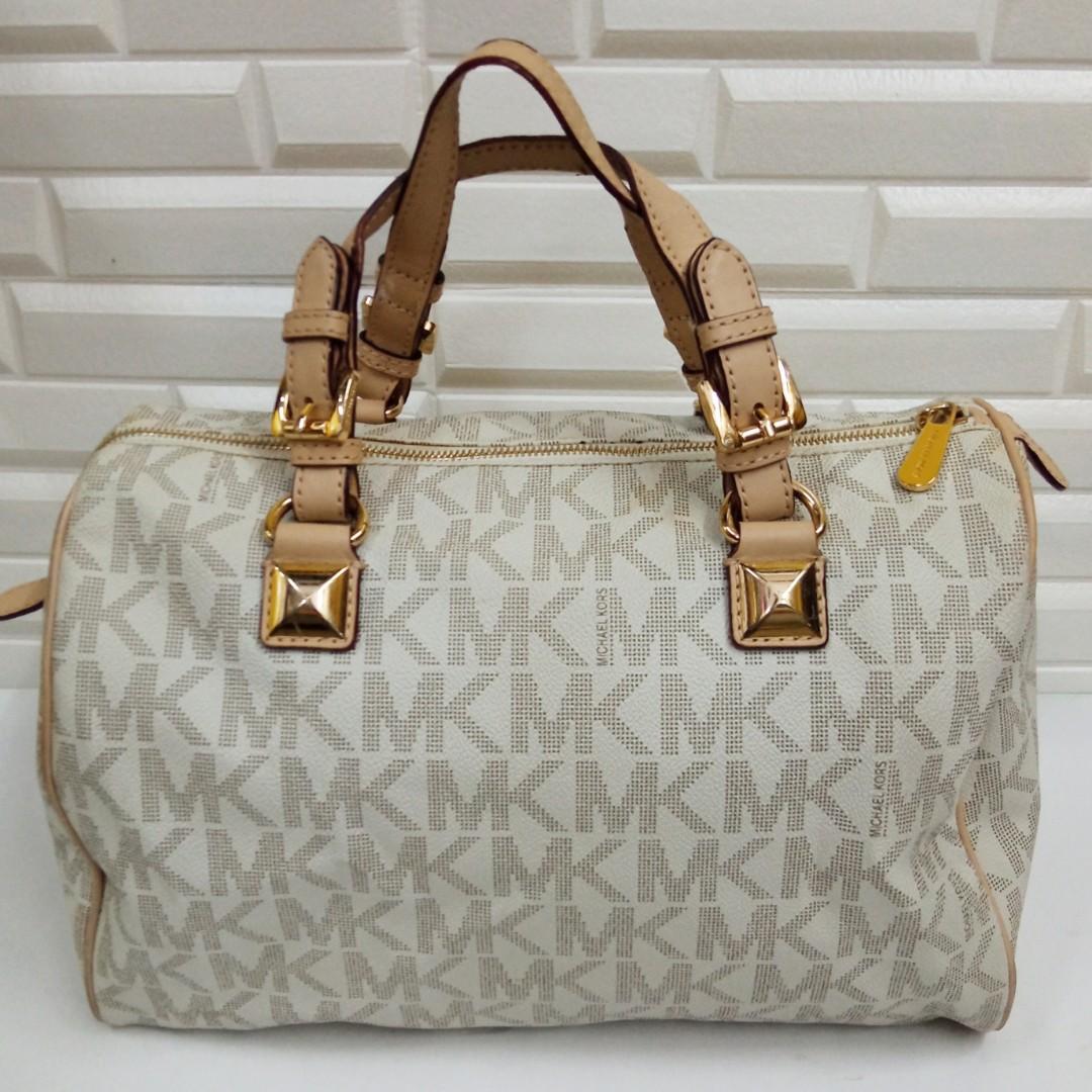 Michael Kors Beige/Tan Signature Coated Canvas and Leather Abbey