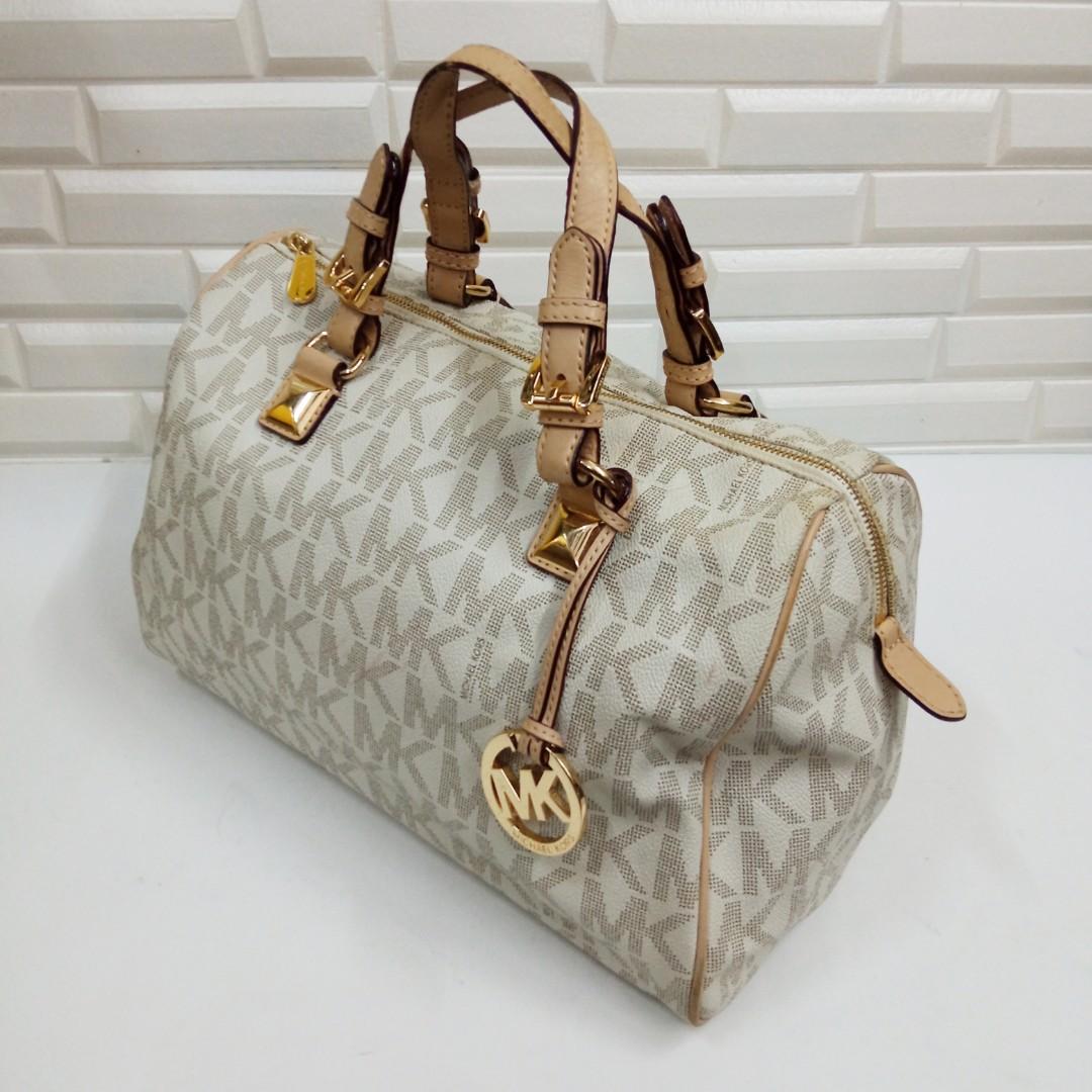 Michael Kors Beige/Tan Signature Coated Canvas and Leather Abbey