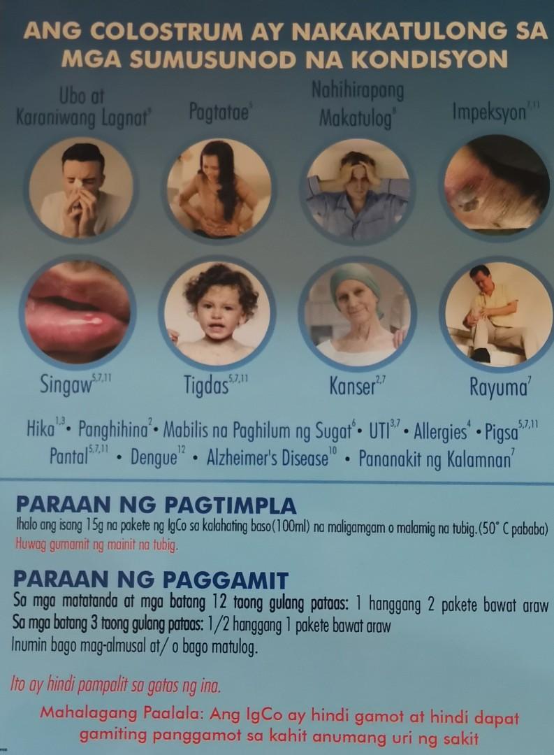 Original Igco Skim Milk (Category: Local Eats) located in Mandaluyong City. Submitted by olyn13 (Listing ID 1070013438, Image 1). Description: WHO CAN TAKE COLOSTRUM? Answer : Any person who wants to boost their immune system to prevent disease or anyone who is sick and wants to accelerate healing can take colostrum. Ang IgCo ay isang functional drink para sa kalusugan. Ito ay 100% natural colostrum na pinaghalo sa skim milk mula sa New Zealand. 