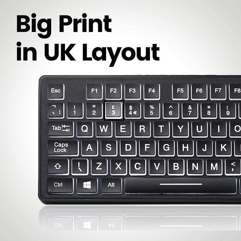 perixx Periboard-317 Wired LED Backlit Keyboard, Big Letter Print White ...