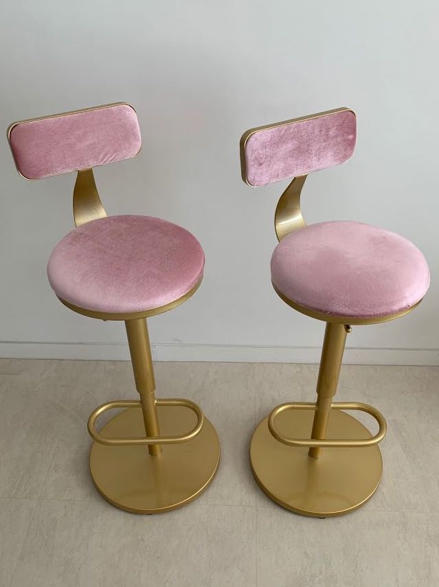 Pink Suede Swivel Bar Stools Height, Suede Bar Stools