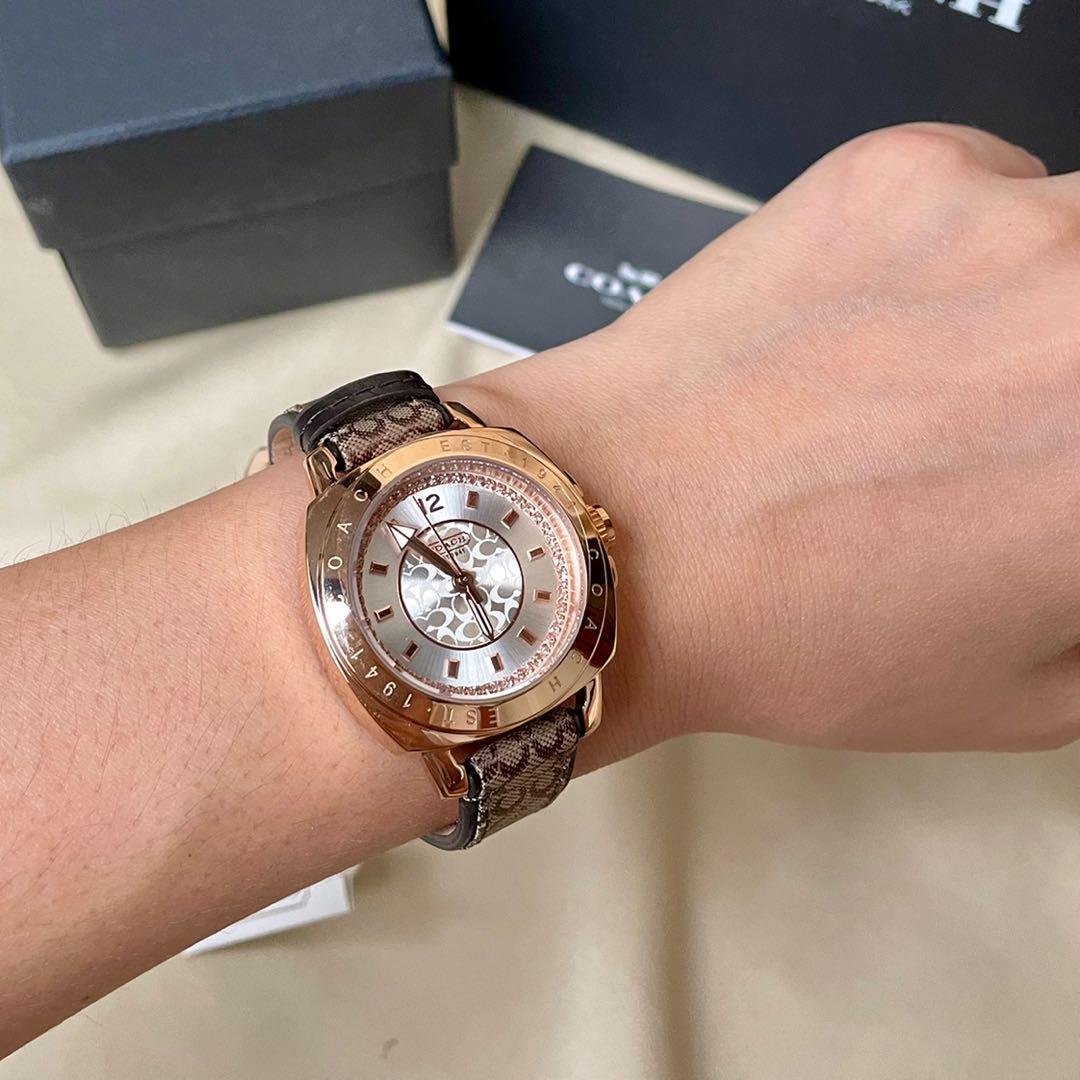 SALE JAM TANGAN COACH CLASSIC SIGNATURE FABRIC LEATHER FEMALE WATCH ROSE GOLD