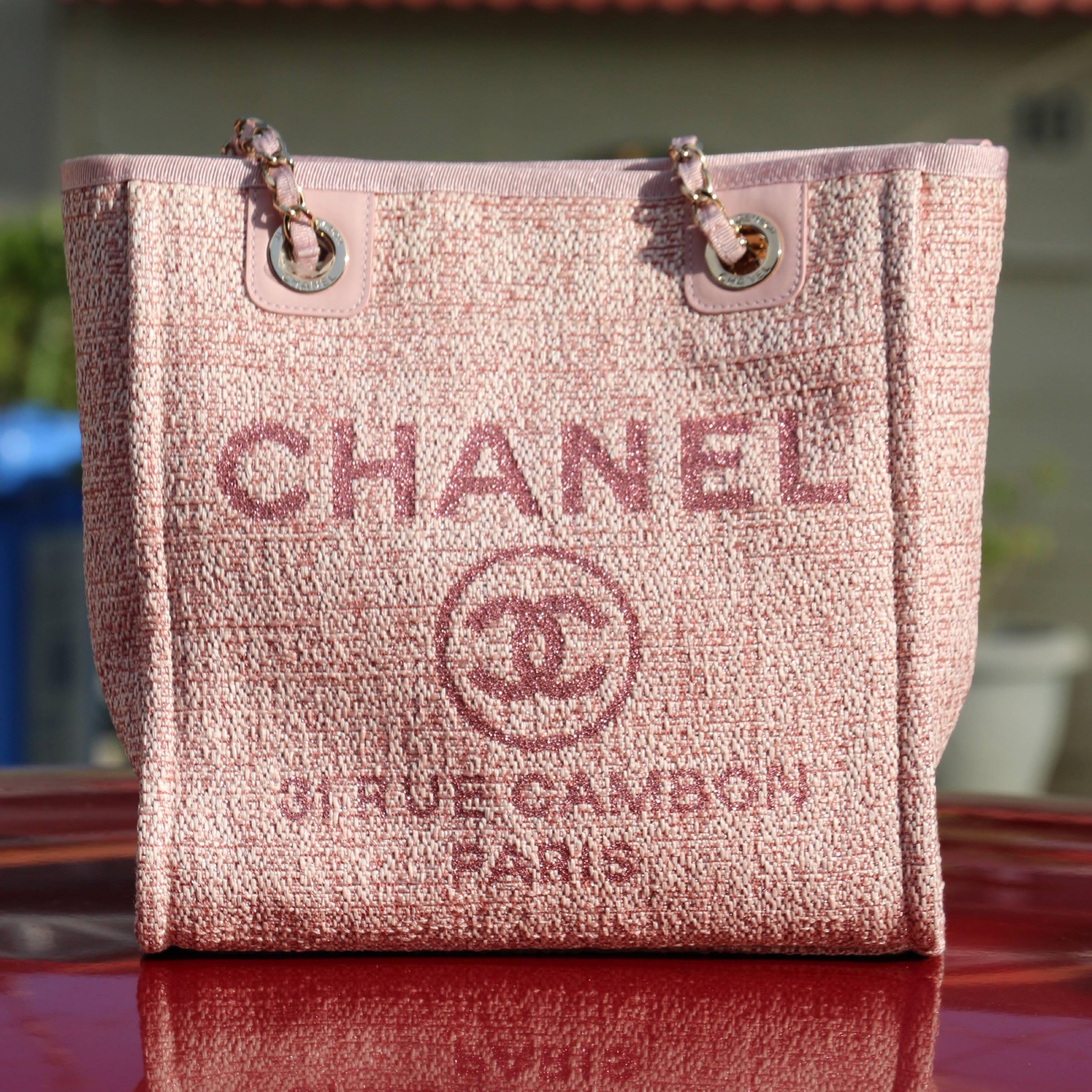 SameDayDelivery - Chanel Deauville Tote Pink Shimmer (Reflective) - Small