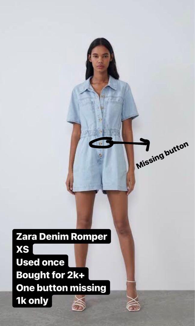 Zara Denim Romper (Category: Jumpsuits) located in Valenzuela. Submitted by bautistashai_ (Listing ID 1069899327, Image 2). Description: Used once XS Bought for 2k++ Issue: 1 button is missing.