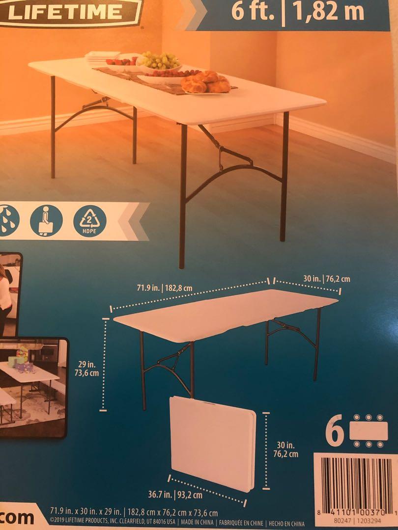 6FT Lifetime Foldable Table, Furniture & Home Living, Furniture, Tables