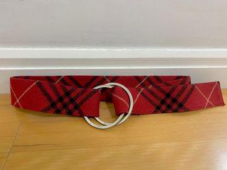 BURBERRY Plaid Silver O-Rings Double Rings Housecheck Fabric Belt