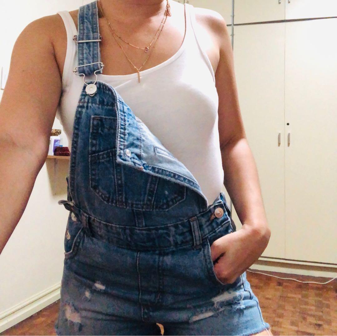 H M Denim Jumper Shorts Women s Fashion Dresses Sets Jumpsuits on Carousell