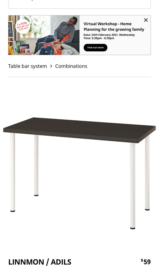 Ikea linnmon/adlis, Furniture & Home Living, Furniture, Tables & Sets