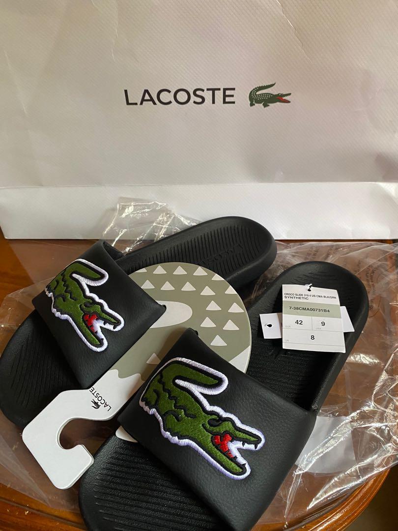 Lacoste big logo slides cheap