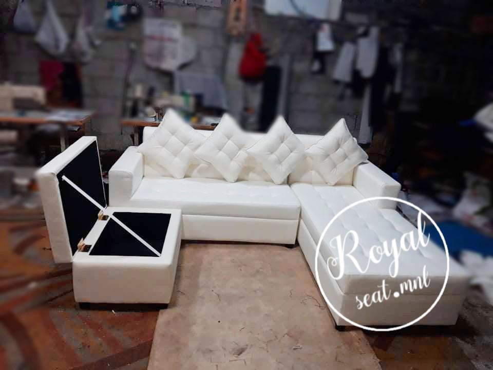 Lshape Sofa Set in White German Leather, Furniture & Home Living