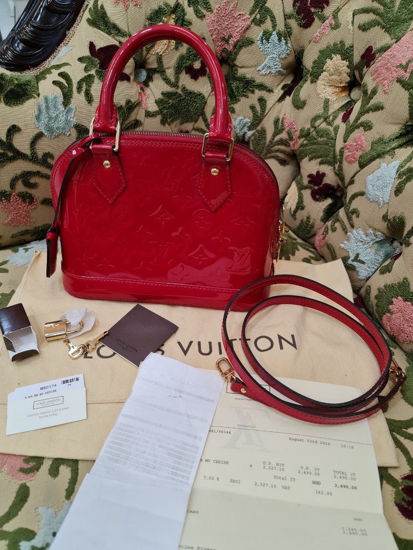 LV alma BB vernis cherry red, Barang Mewah, Tas & Dompet di Carousell