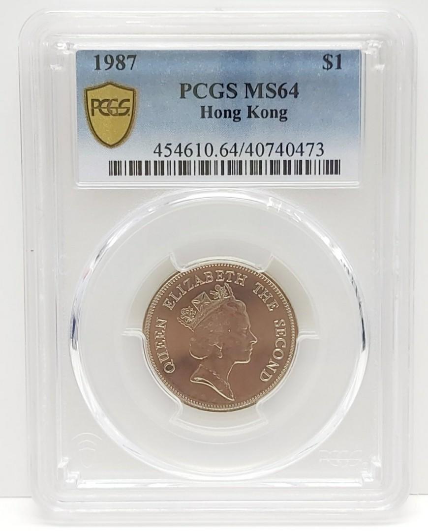 PCGS評級，MS64，香港1987年1元硬幣一枚, 興趣及遊戲, 收藏品及紀念品, 錢幣- Carousell