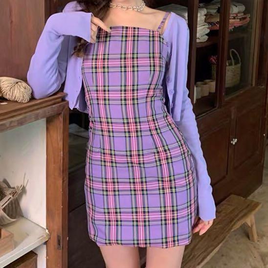 purple checkered dress