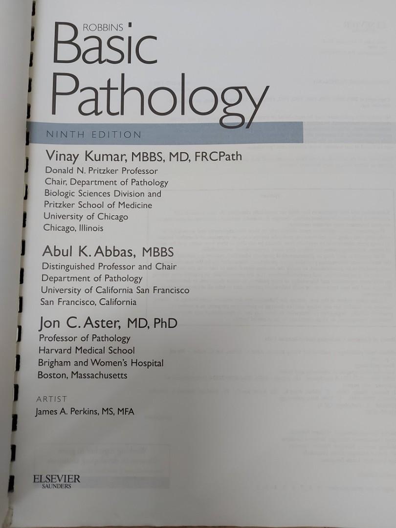 Robins Basic Pathology (Category: Textbooks) located in Seremban. Submitted by adelinebong (Listing ID 1070181185, Image 2). Description: Robins Basic Pathology 9th edition. Essential for medical practice Bought from Kamal's bookstore at original price (90-100 ++) but changed to binding as it prevents the pages from detaching / easier for reading purposes. Contents all intact. Just a bit of underlines, otherwise condition 9/10..