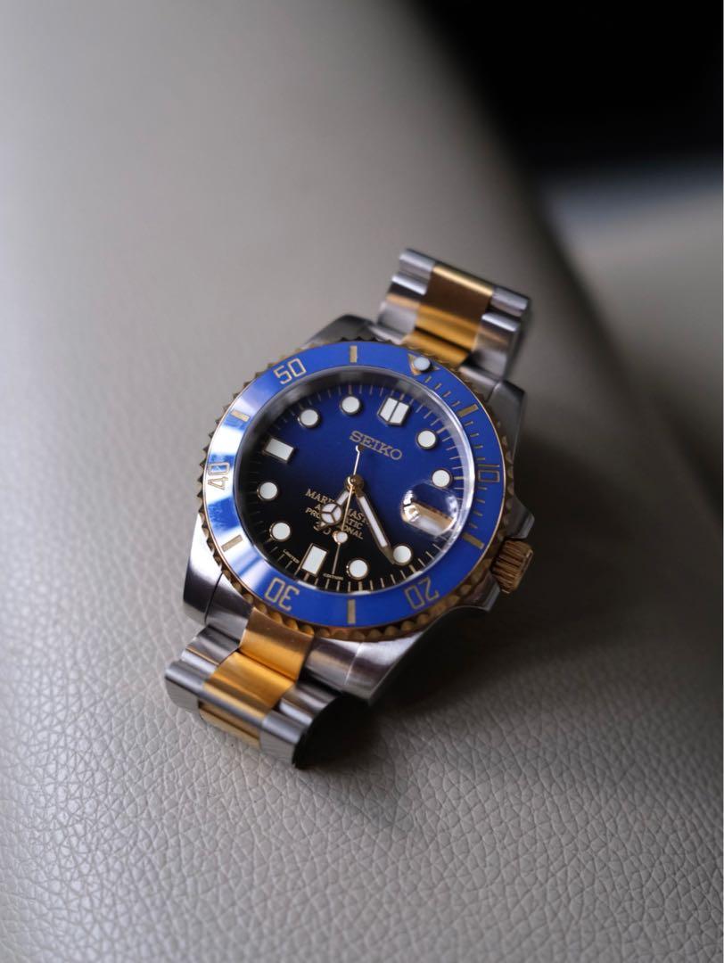 Seiko Blue Two-Tone Half Gold Submariner Mod, Mobile Phones & Gadgets,  Wearables & Smart Watches on Carousell