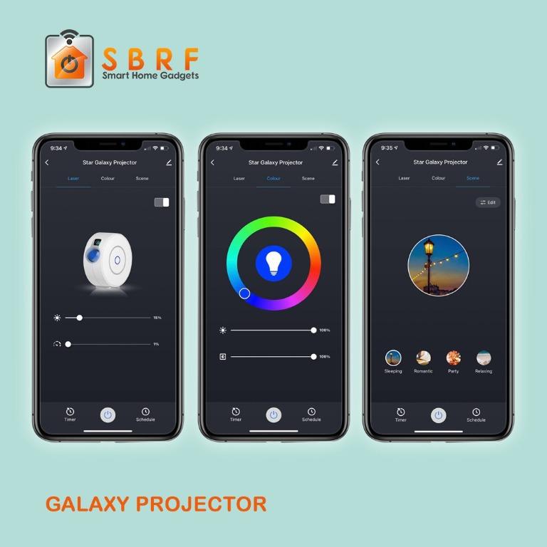 Smart WiFi Galaxy Projector (Category: Projectors) located in Marikina City. Submitted by sbrfsmartgadgets (Listing ID 1070251355, Image 2). Description: Smart WiFi Galaxy Projector - Smart Life and Tuya APP compatible - Create your own Aurora and Stars lighting effects - Set timers and Schedule operations - Wireless 2.4GHz (b/g/n) .