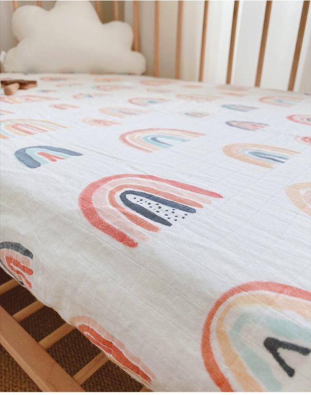 SORA Muslin baby Cot Sheet ( RAINBOW / BALLOON), Babies & Kids, Cots