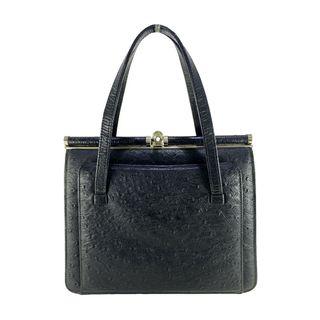 Vintage Black Ostrich Leather Top Handle Bag