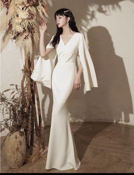 White fitted hotsell evening gown