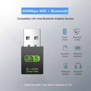 Wireless WiFi Bluetooth Adapter 2 in 1 600Mbps USB Receiver 2.4G V4.0 Network Card Transmitter