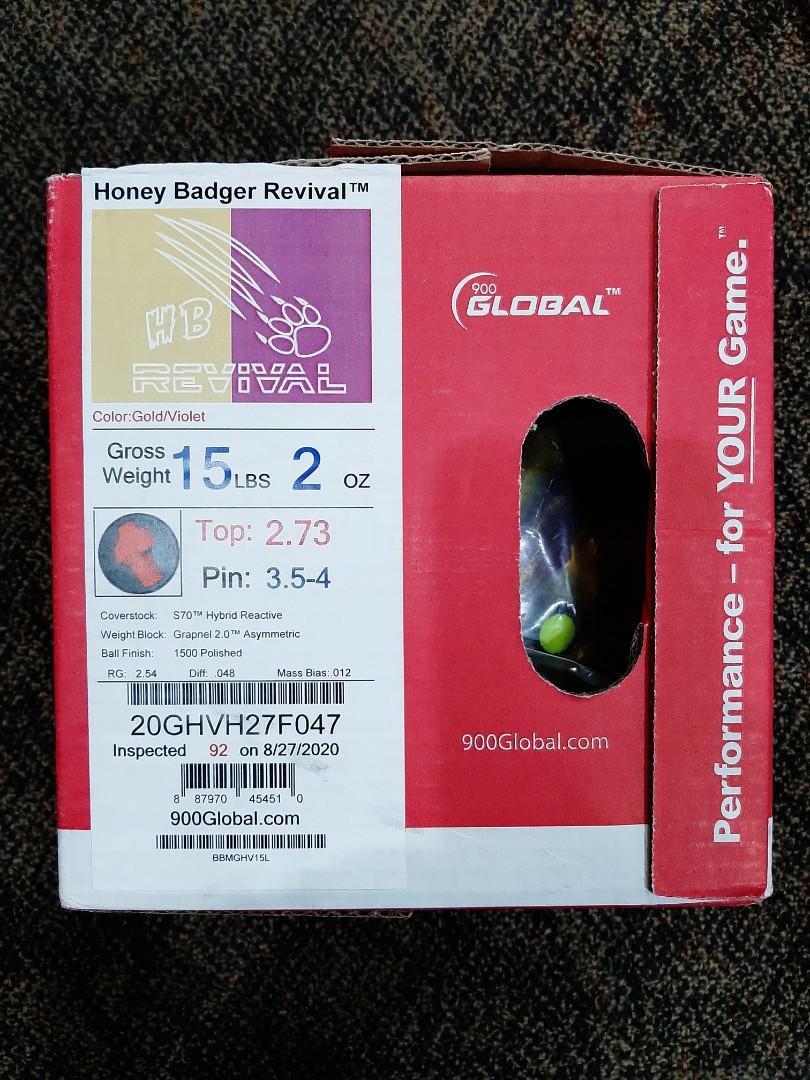 15lbs Honey Badger Revival 900 Global Bowling Ball, Sports Equipment