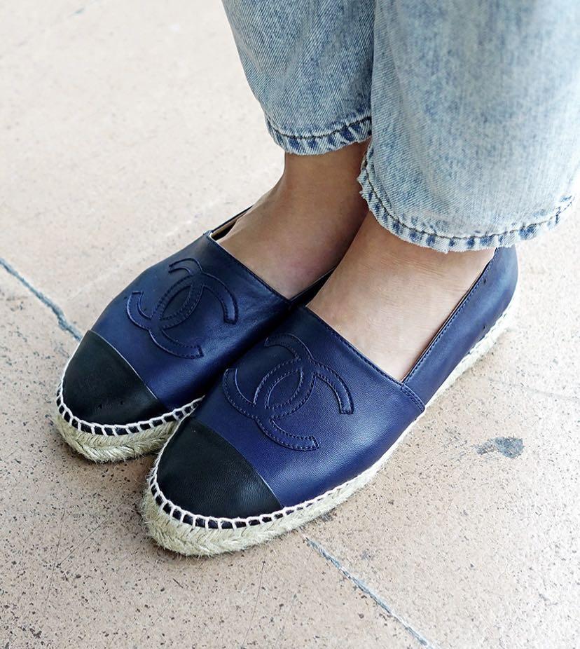 Chanel Espadrille Navy Black Leather Size 39 – Coco Approved Studio