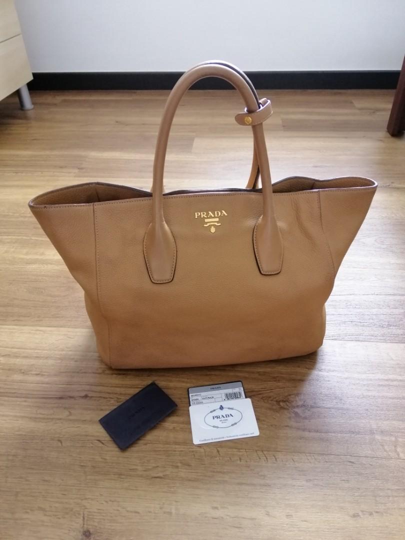 Authentic Prada Naturale Vitello Daino Leather Tote Bag