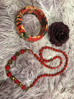 Beaded Red Necklace and bangle bracelet summer accesories