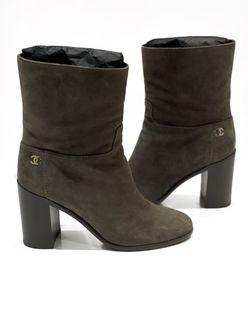Chanel grey suede ankle boots