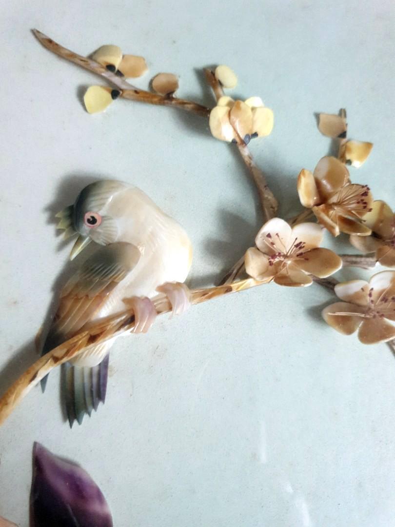 chinese shadow box mother of pearl seashell bird flowers ...