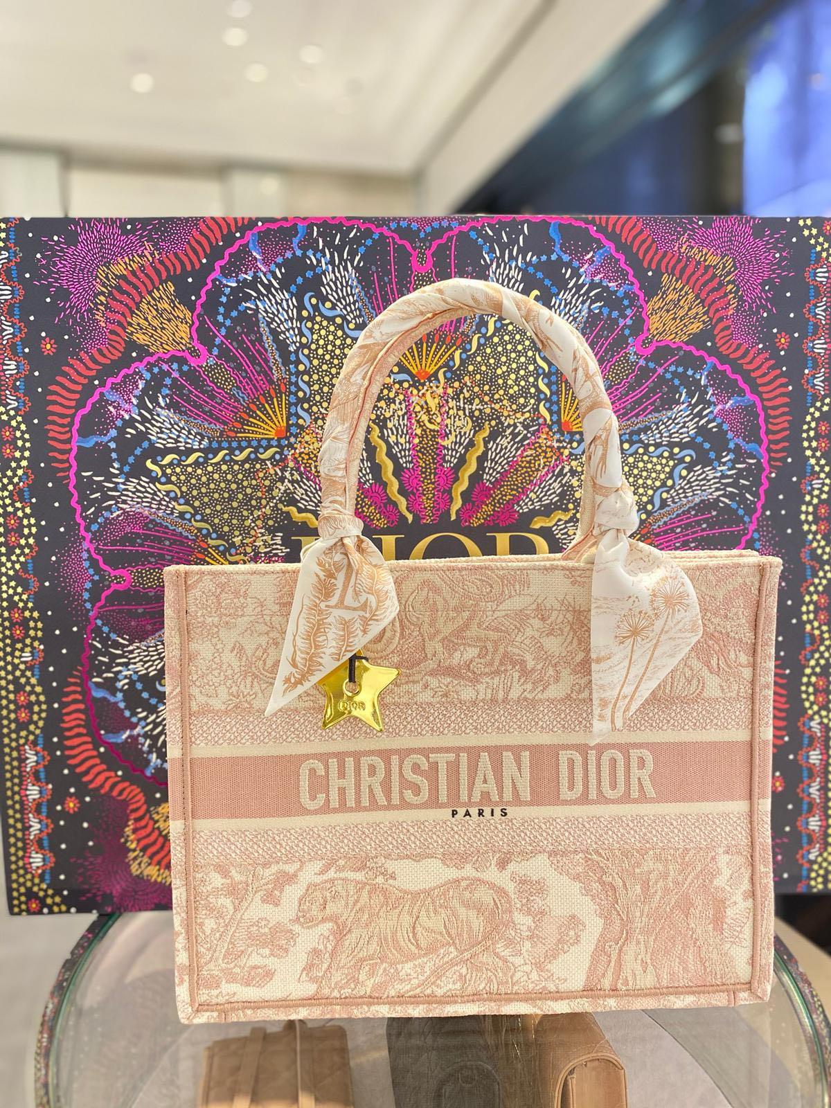 Mini Dioriviera Dior Book Tote Phone Bag Gray and Pink Toile de