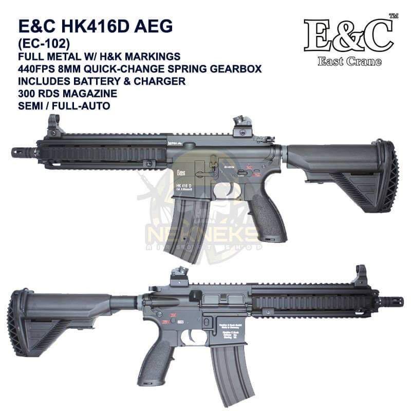E&C EC102 HK416 D AEG Airsoft with Lipo Battery and Balance Charger on