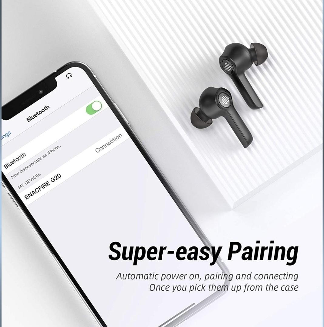 ENACFIRE G20 Wireless Bluetooth Earbuds 8H Non Stop Playtime Dual Mic IPX8 Waterproof Wireless Headphones CVC8.0 Noise Cancellation Lightweight